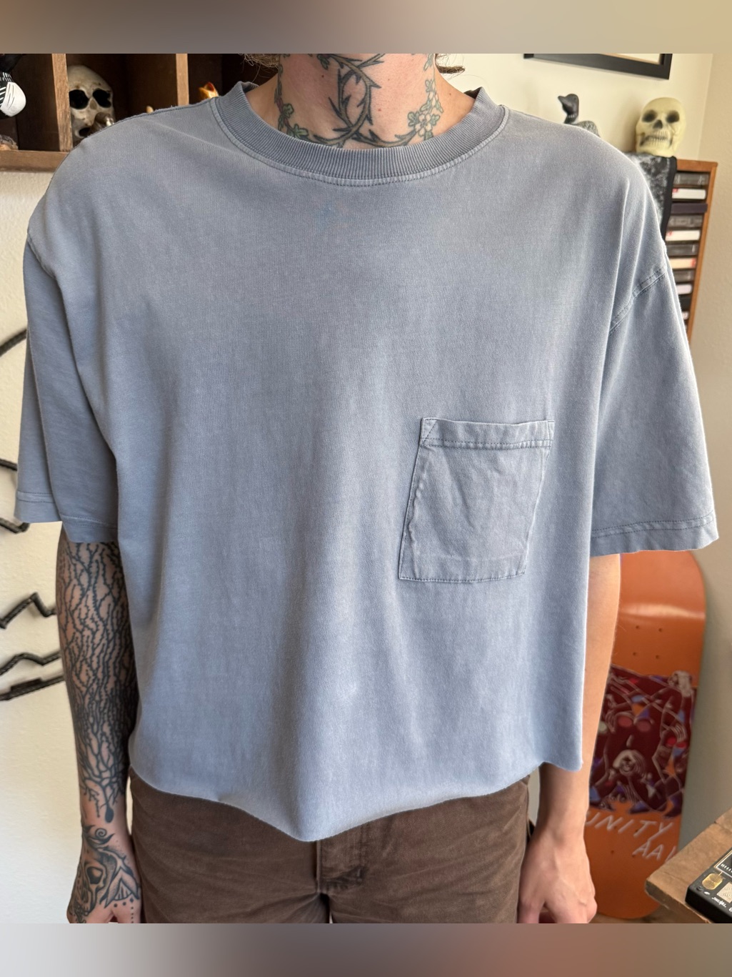Cropped Boxy Blue-Gray Cotton On Ss Pocket Tee ~ Size Large